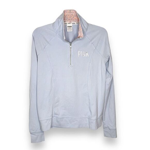 PINK Victoria's Secret Light Lavender Neon Cheetah Collar 1/2 Zip Sweatshirt M - Picture 1 of 11